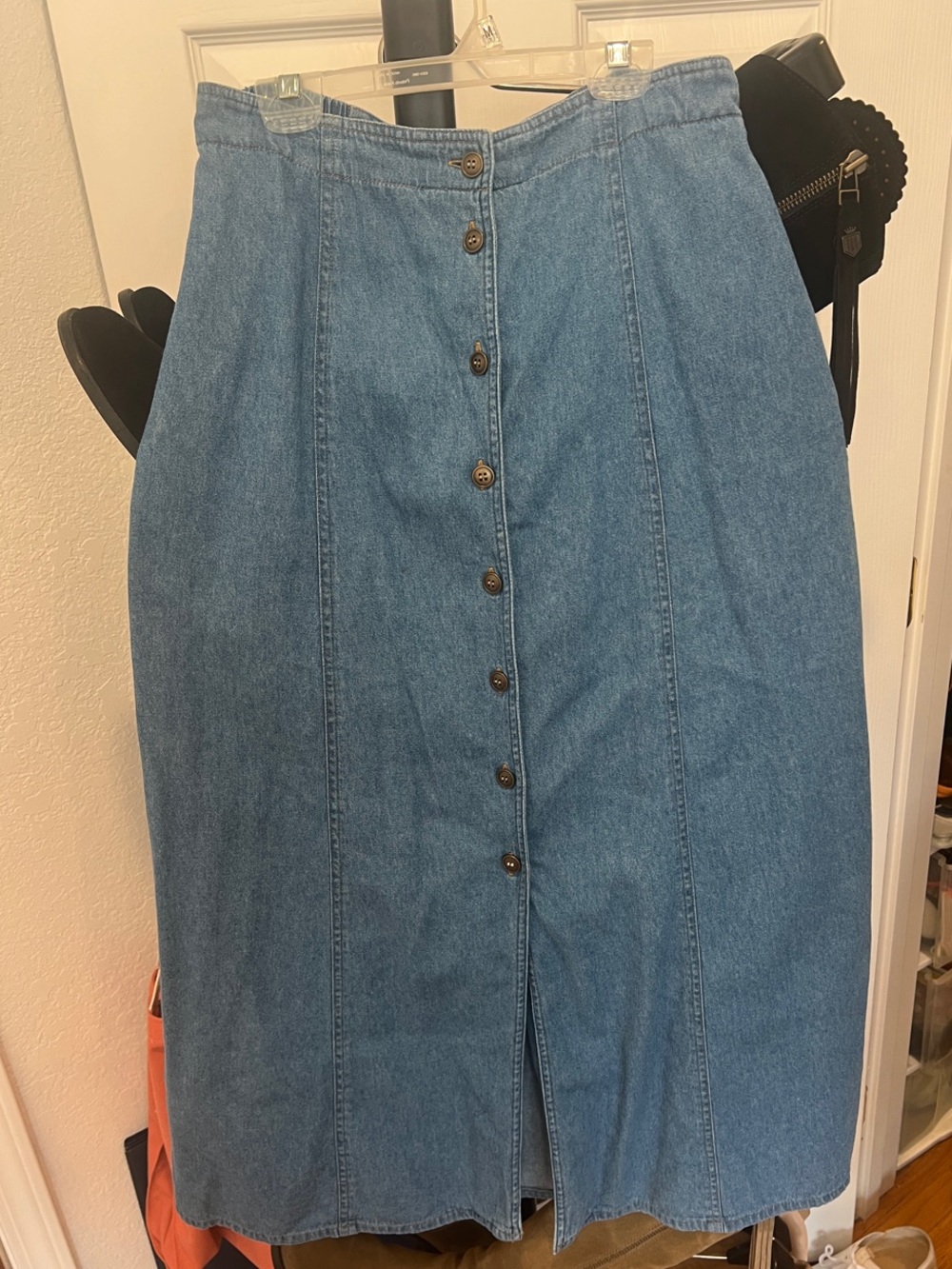Russ Blue Denim Button-Front Midi Skirt
